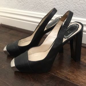 Christian Dior Silver toe black leather pumps